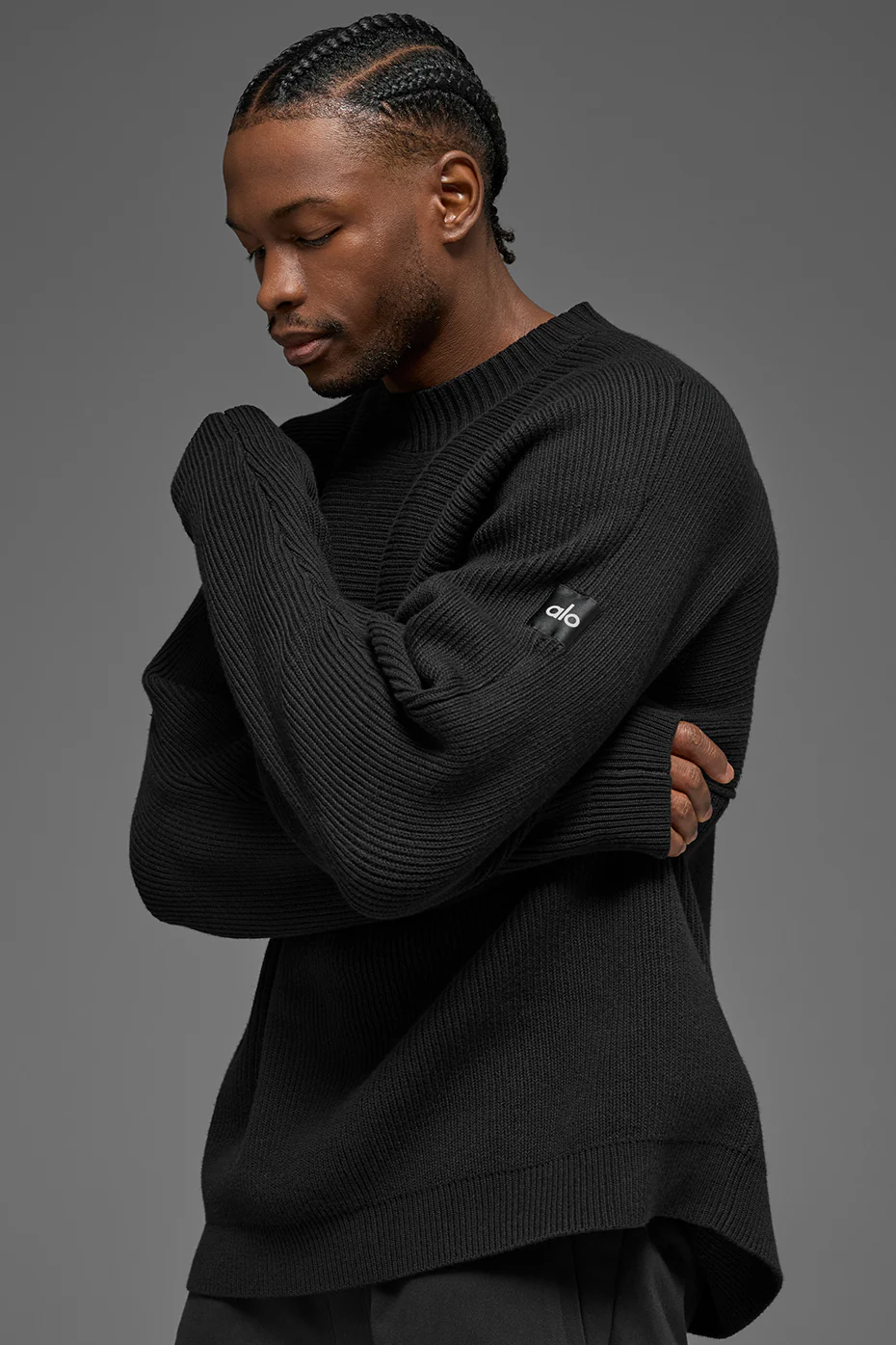 Domain Shift Rib Knit Sweater Crew - Black