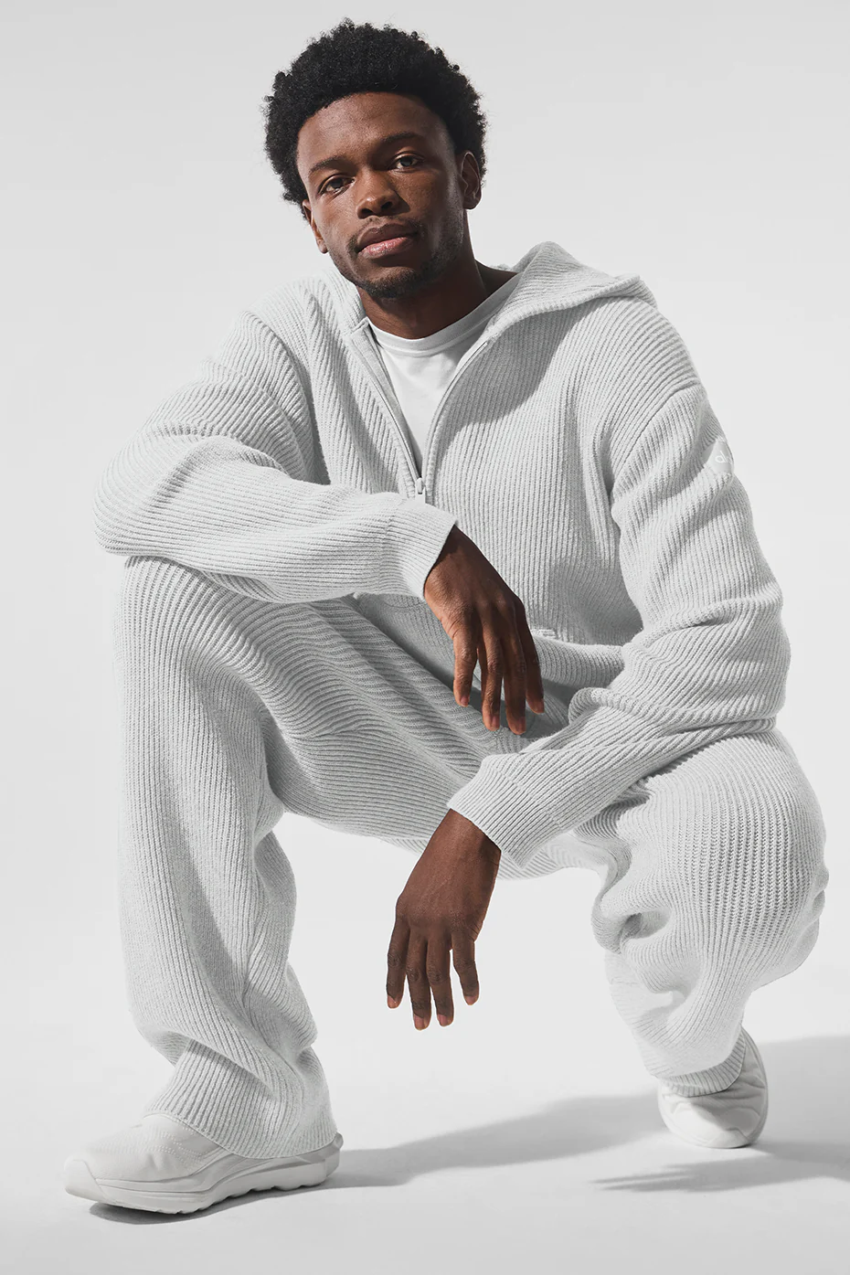 Domain Rib Knit Full Zip Sweater - Athletic Heather Grey