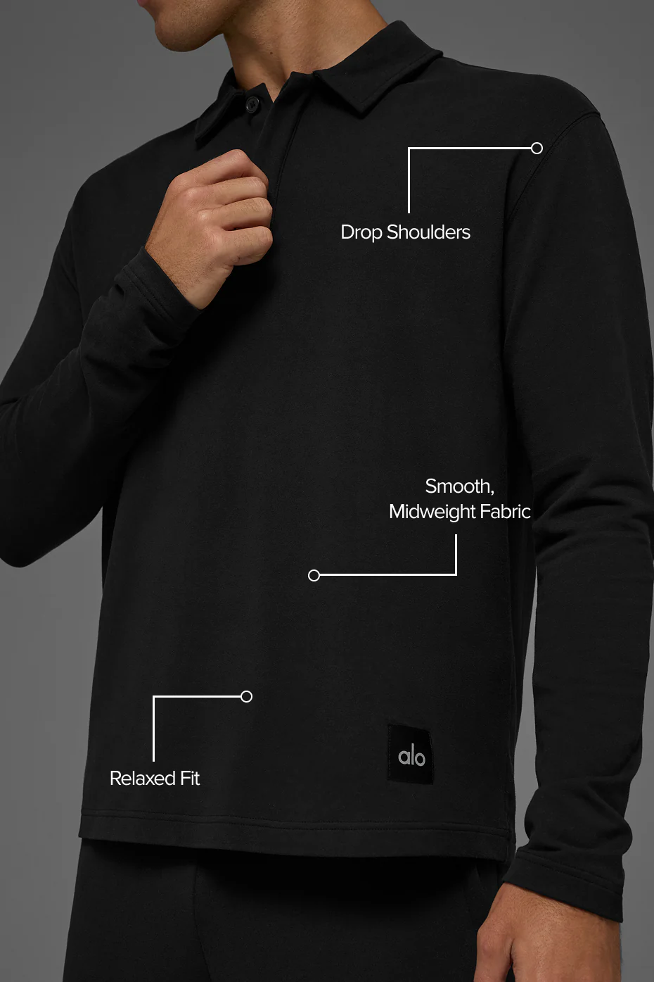 Double Take Long Sleeve Polo - Black