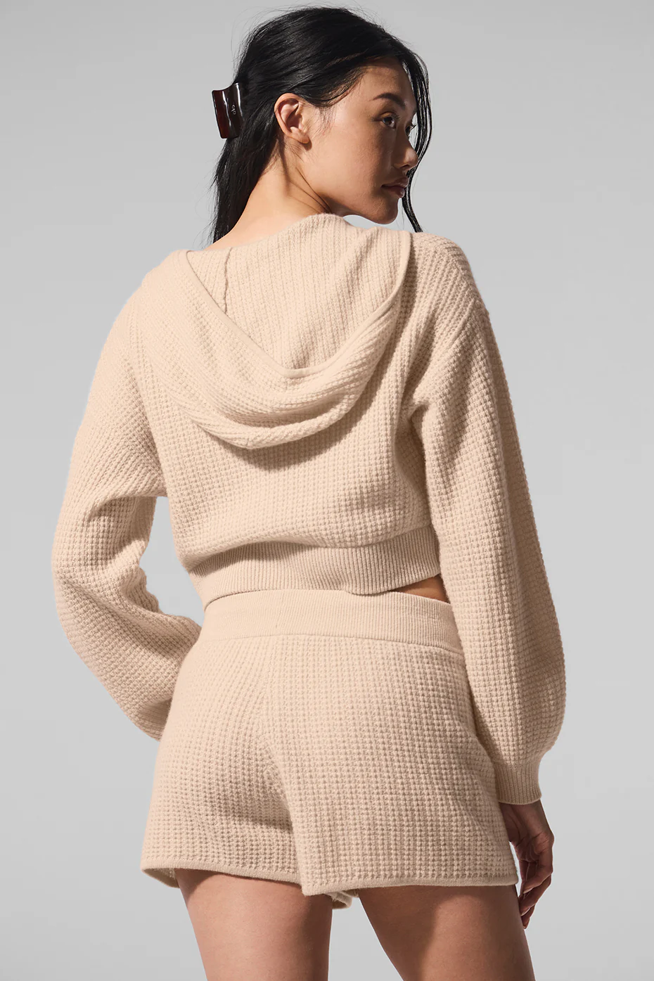Cashmere Plush Waffle Full Zip Hoodie - Macadamia Blush
