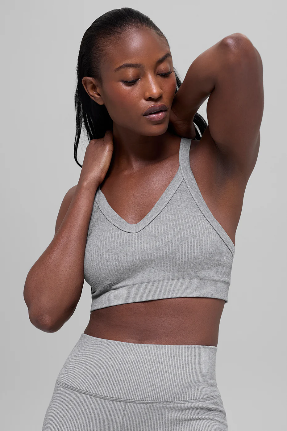 Seamless Two Tone Rib Bra - Light Misty Grey Heather