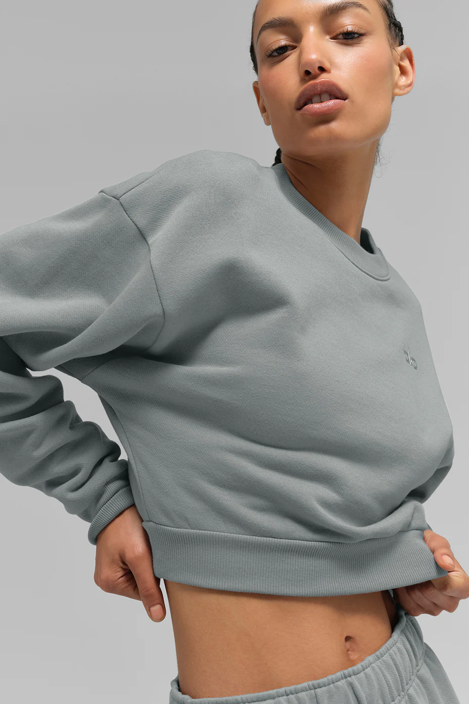 Cropped Accolade Crewneck - Lunar Grey