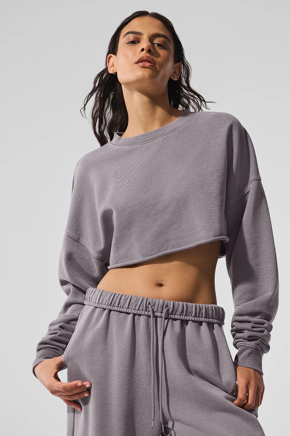 Washed Extreme Cropped Pullover - Cool Grey Wash
