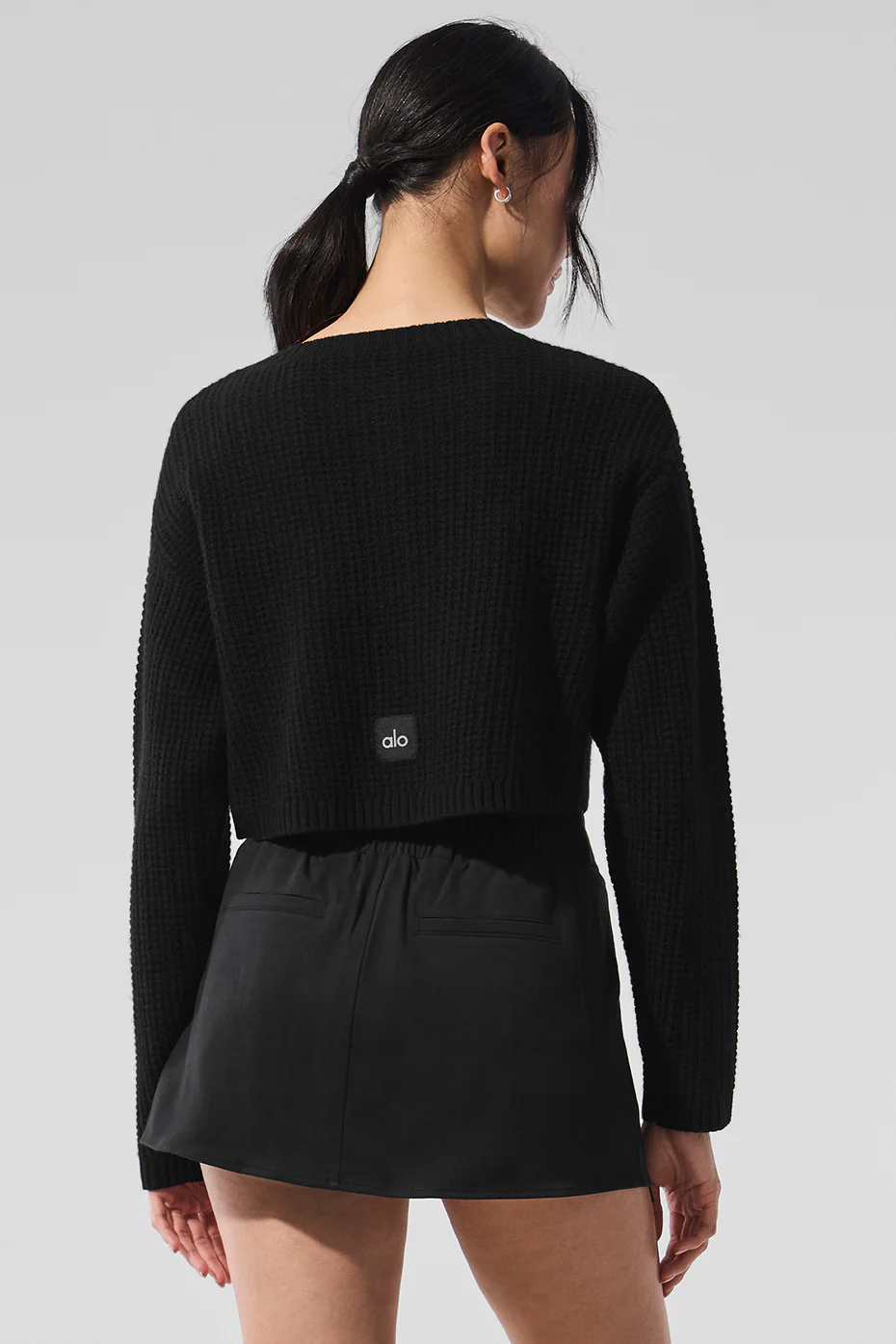 Cashmere Plush Waffle Cardigan - Black