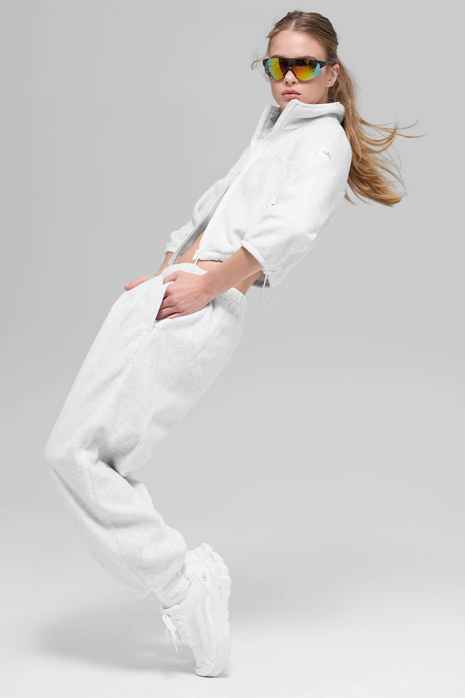 Polar Fleece Retreat Cropped Jacket - White Heather Grey