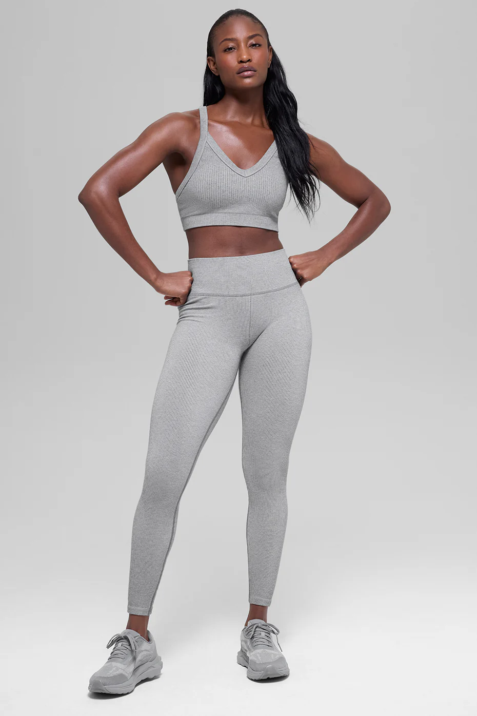 Seamless High-Waist Two Tone Rib Legging - Light Misty Grey Heather
