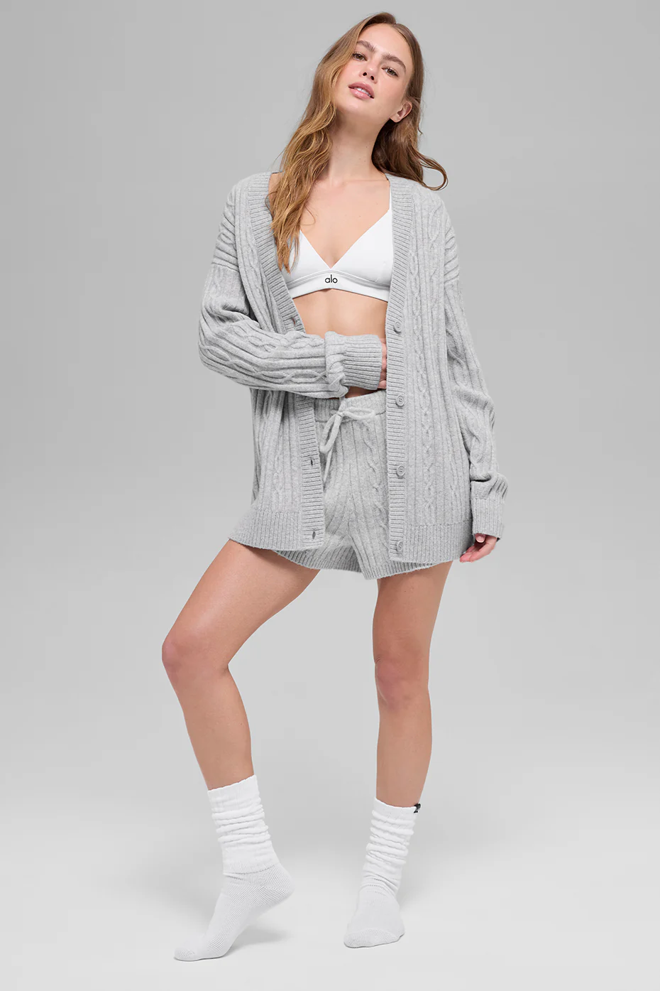 Cable Knit Winter Bliss Cardigan - Athletic Heather Grey