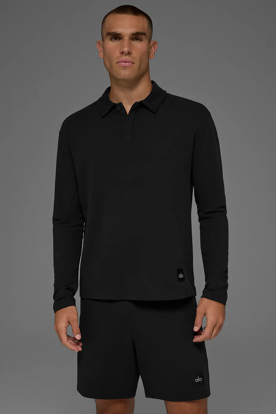Double Take Long Sleeve Polo - Black