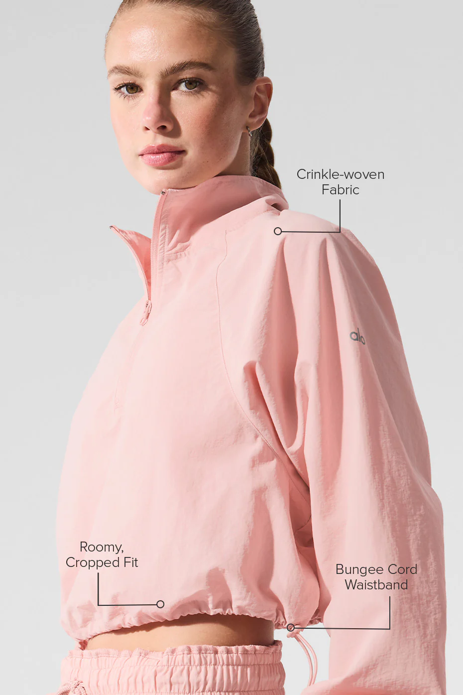Cropped 1/4 Zip Alumni Pullover - Pink Quartz