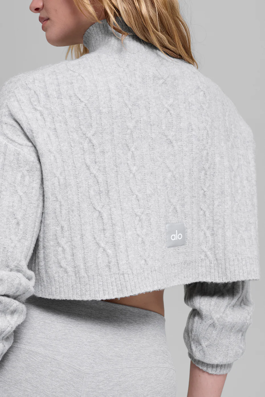 Cable Knit Cropped Winter Bliss Turtleneck Long Sleeve - Athletic Heather Grey