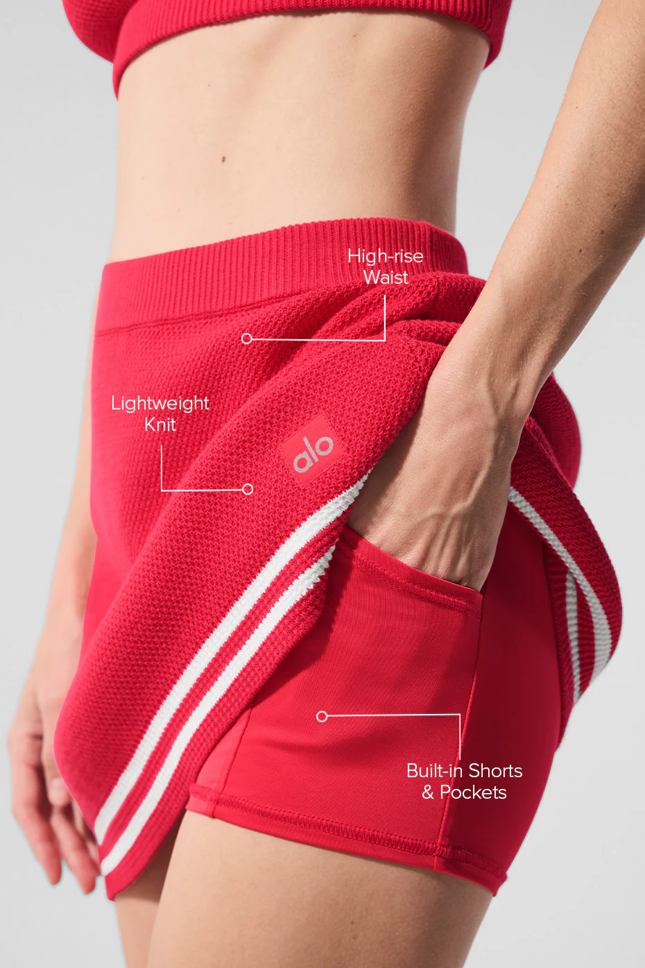 Tennis Club Sweater Knit Skirt - Candy Red/White