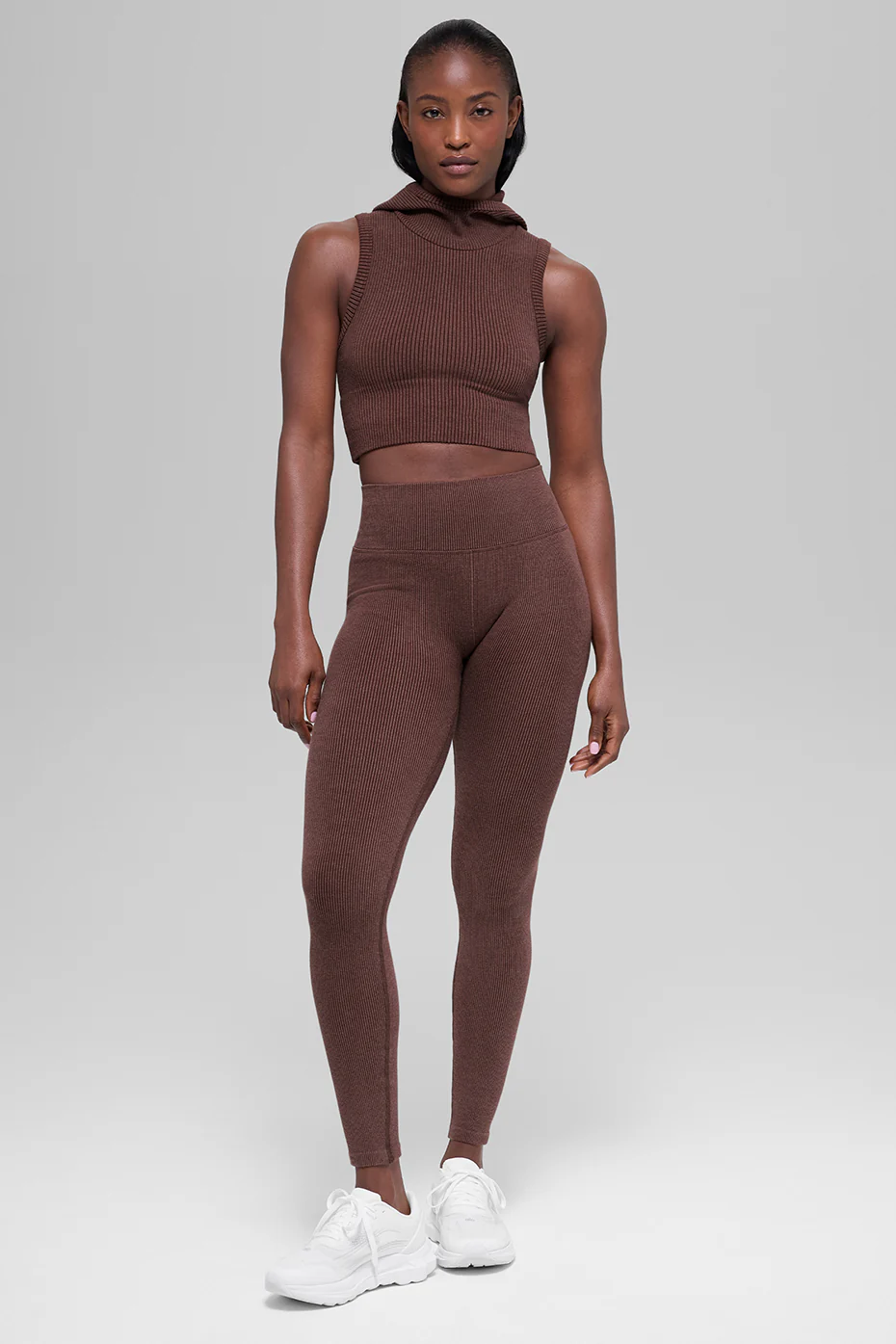 Seamless Two Tone Rib Hooded Vest - Brownstone Heather