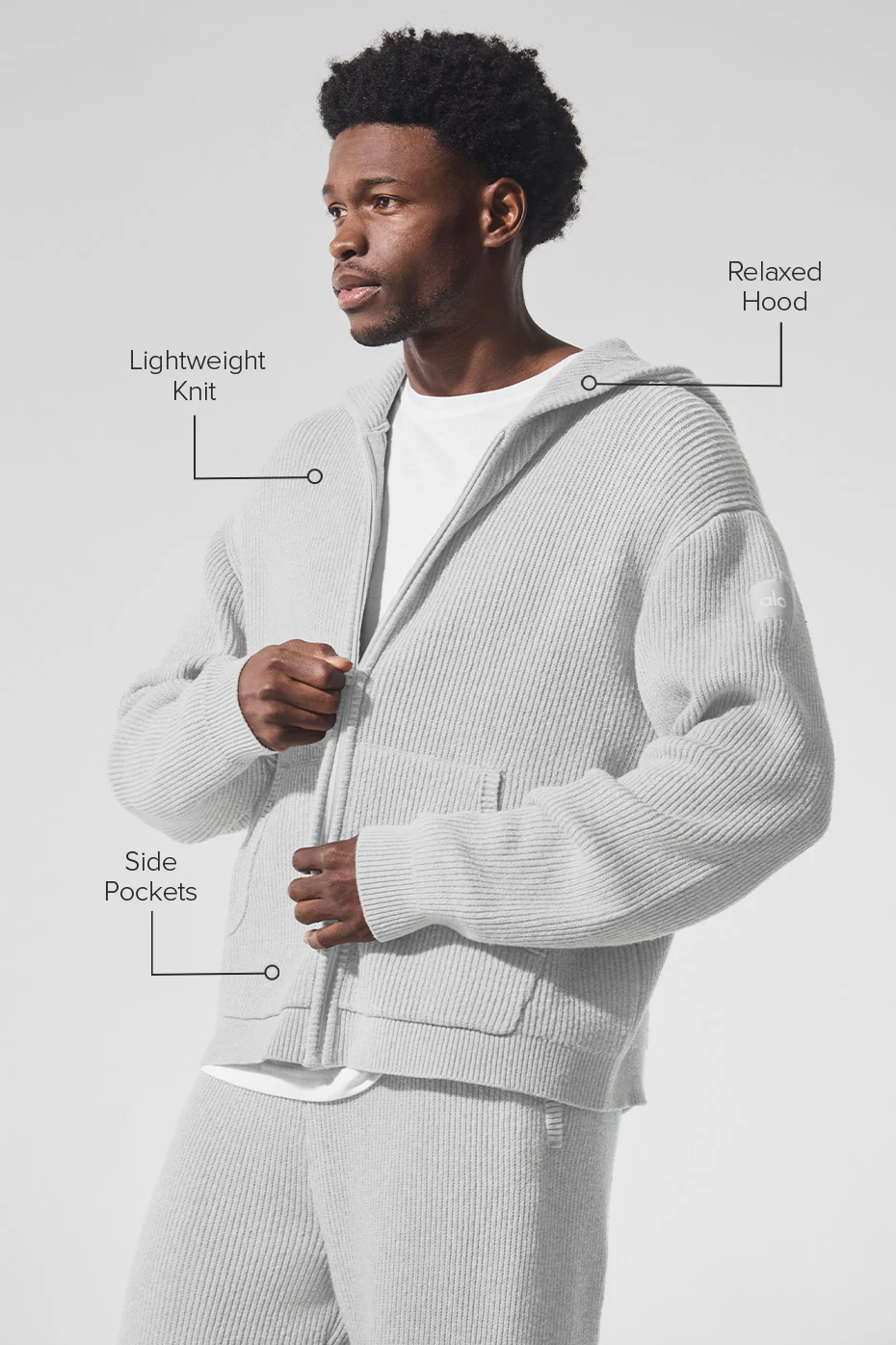 Domain Rib Knit Full Zip Sweater - Athletic Heather Grey