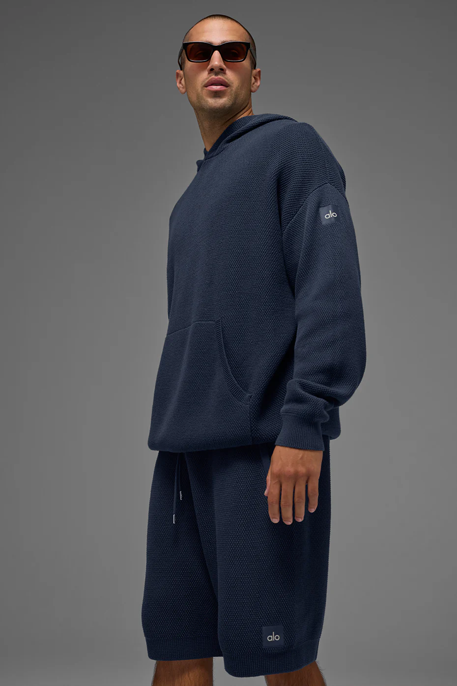 Sports Club Sweater Knit Hoodie - Navy