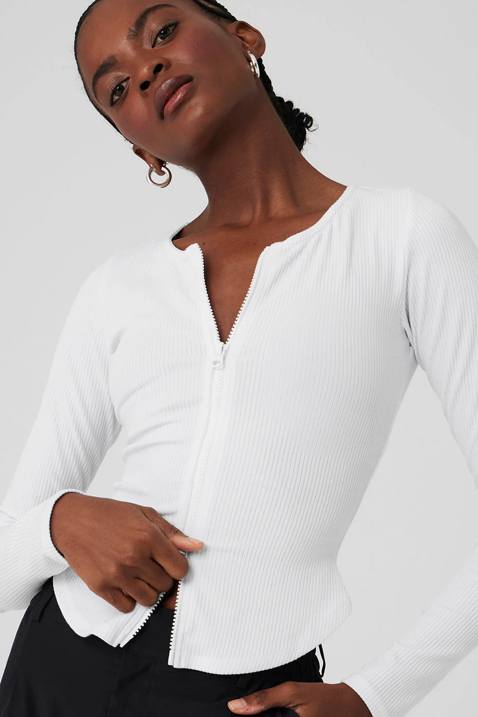 Ribbed Stardust Long Sleeve - White