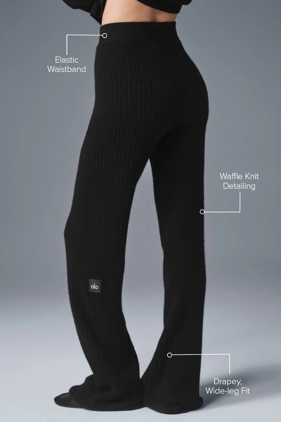 Cashmere High-Waist Plush Waffle Pant - Black