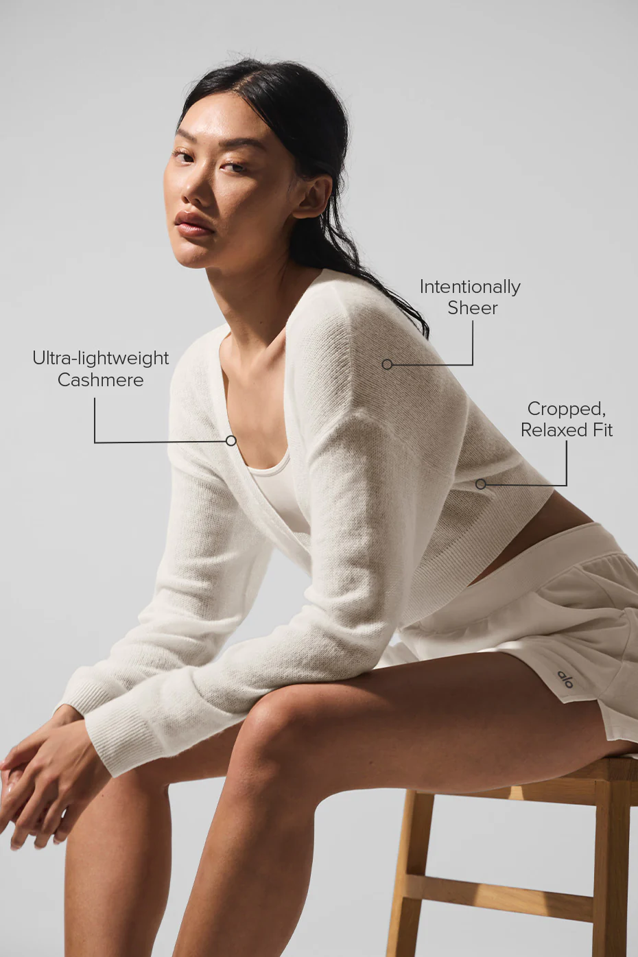 Sheer Cashmere Cropped Cardigan - Ivory