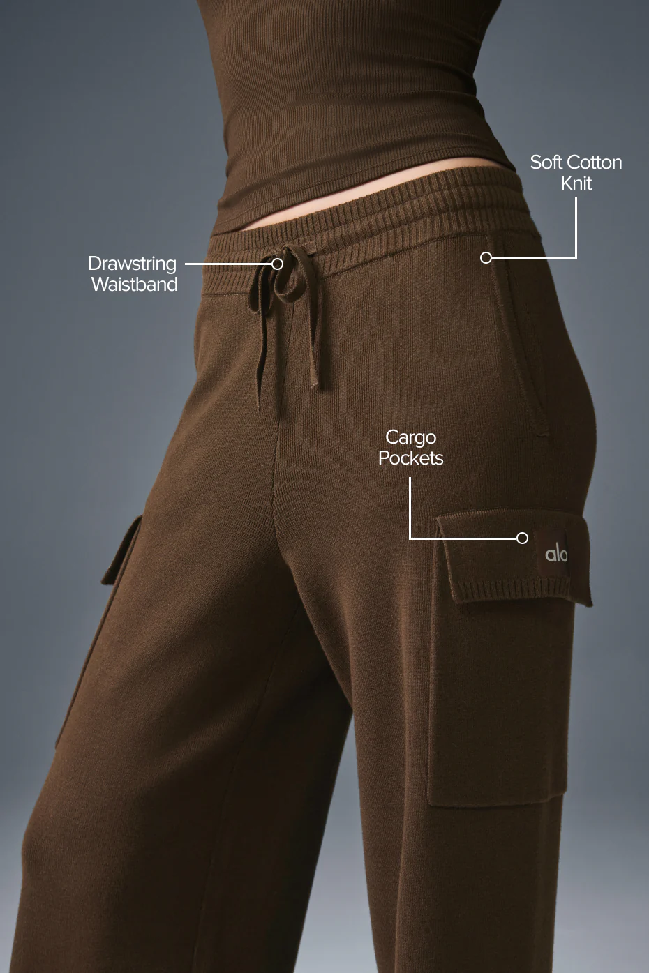 Scholar Knit High-Waist Cargo Pant - Espresso
