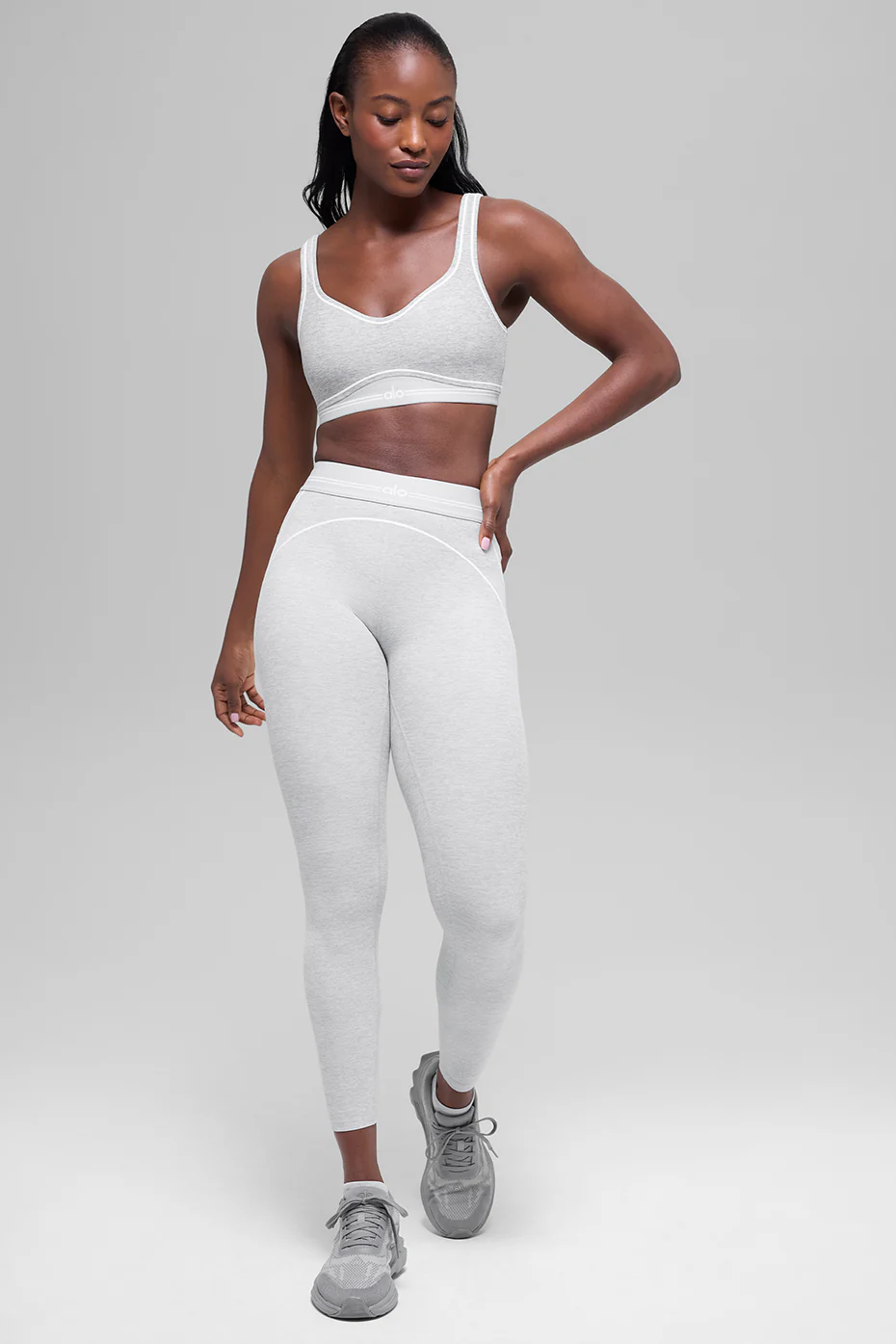 7/8 High-Waist Alosoft Heart Throb Legging - Athletic Heather Grey/White