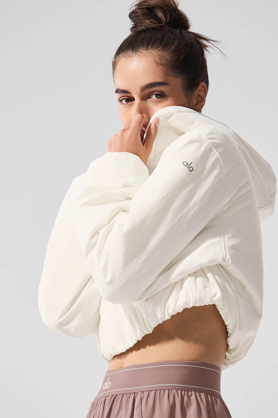 Cropped Mountain Peak Full-Zip Hoodie - Ivory