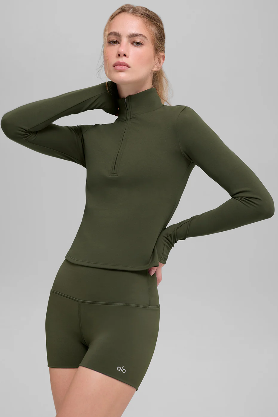 ALO Softsculpt Precision 1/4 Zip Long Sleeve - Green Olive