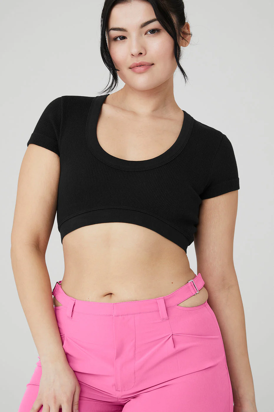 Seamless Ribbed Cropped Serene Short Sleeve - Black