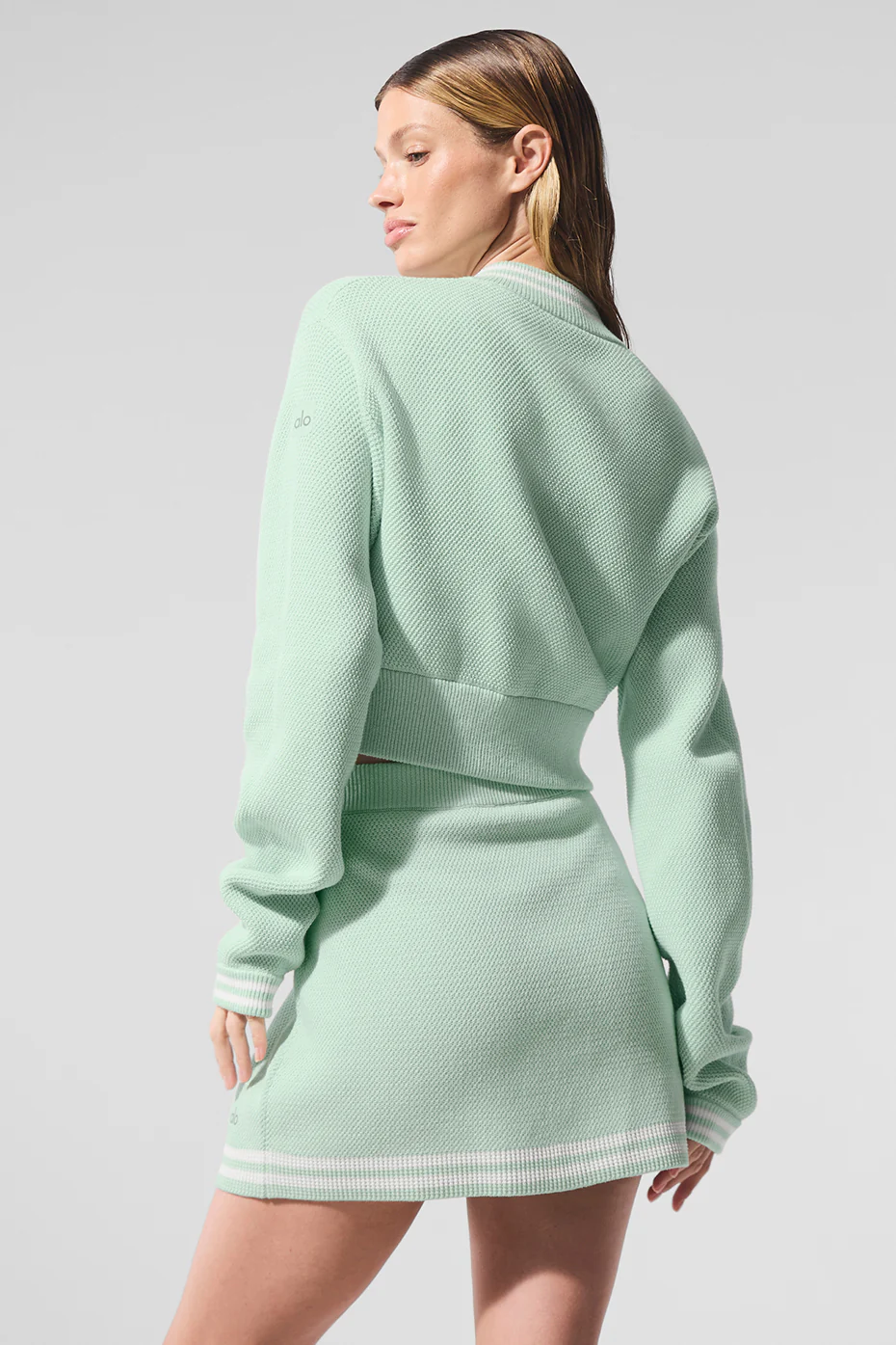 Tennis Club Sweater Knit Full Zip Jacket - Spearmint/White