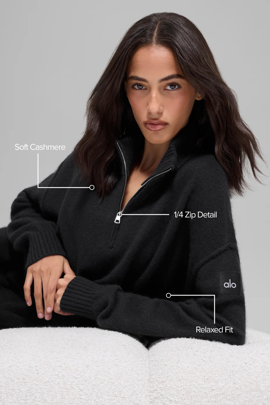 Wool Cashmere New Class 1/4 Zip Pullover - Black