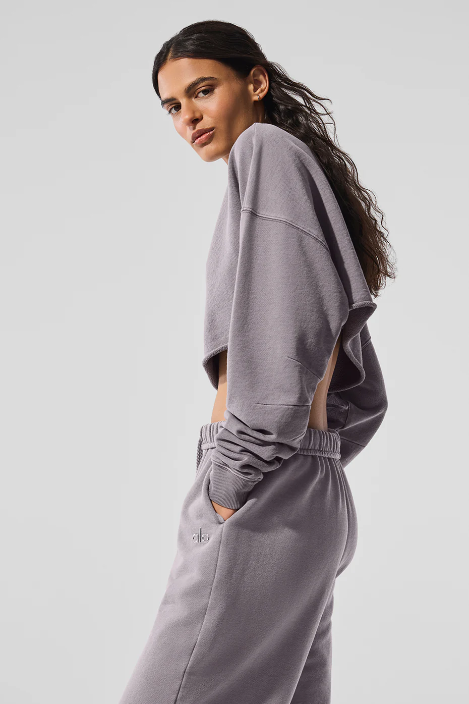 Washed Extreme Cropped Pullover - Cool Grey Wash