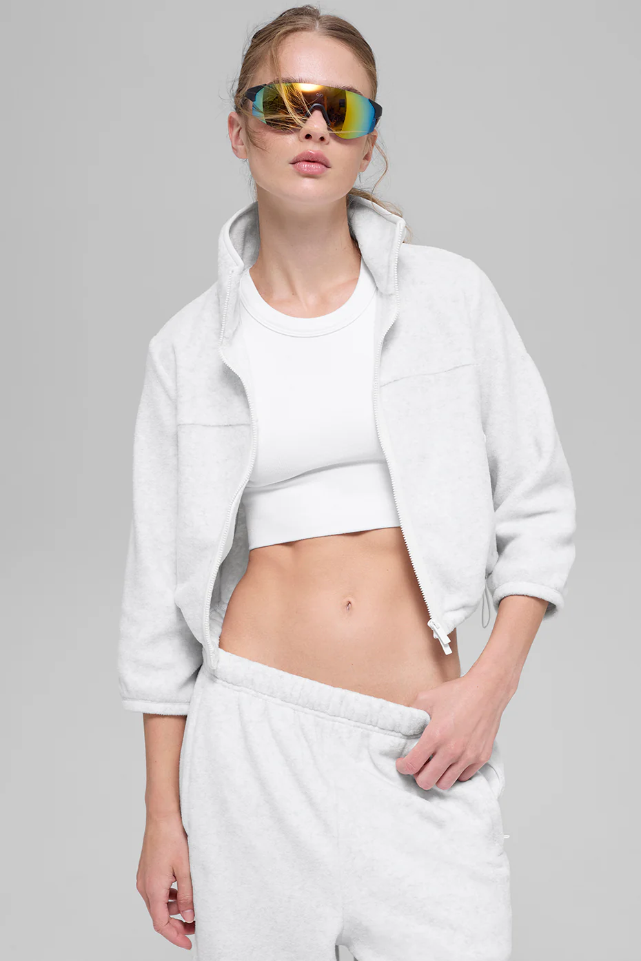 Polar Fleece Retreat Cropped Jacket - White Heather Grey