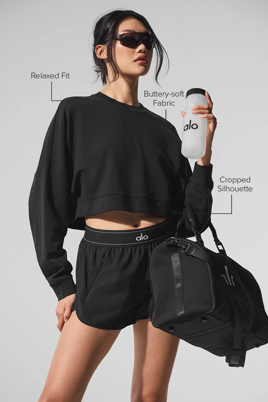 Cropped Sway Crew Neck Pullover - Black