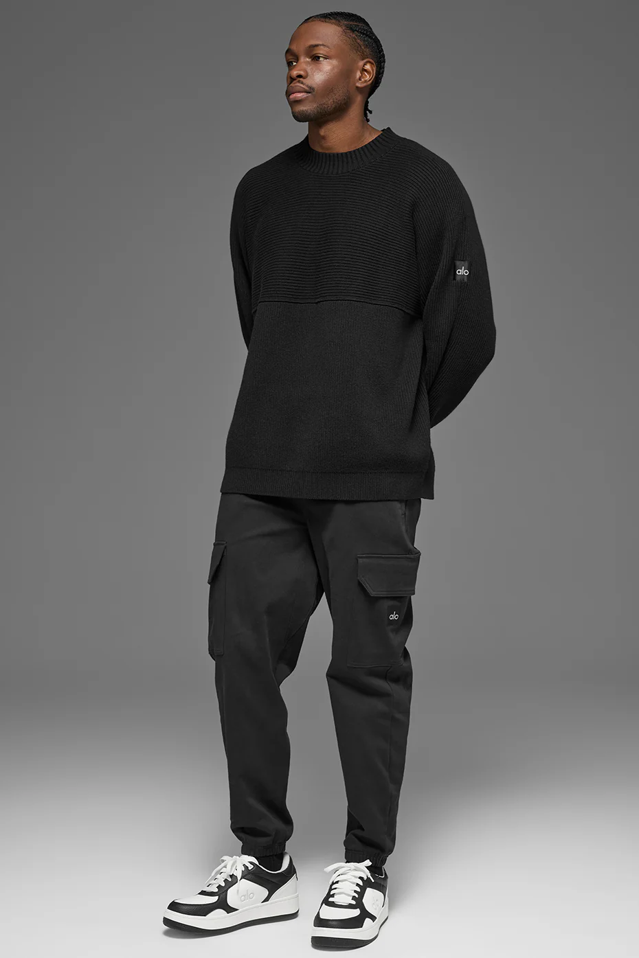 Domain Shift Rib Knit Sweater Crew - Black