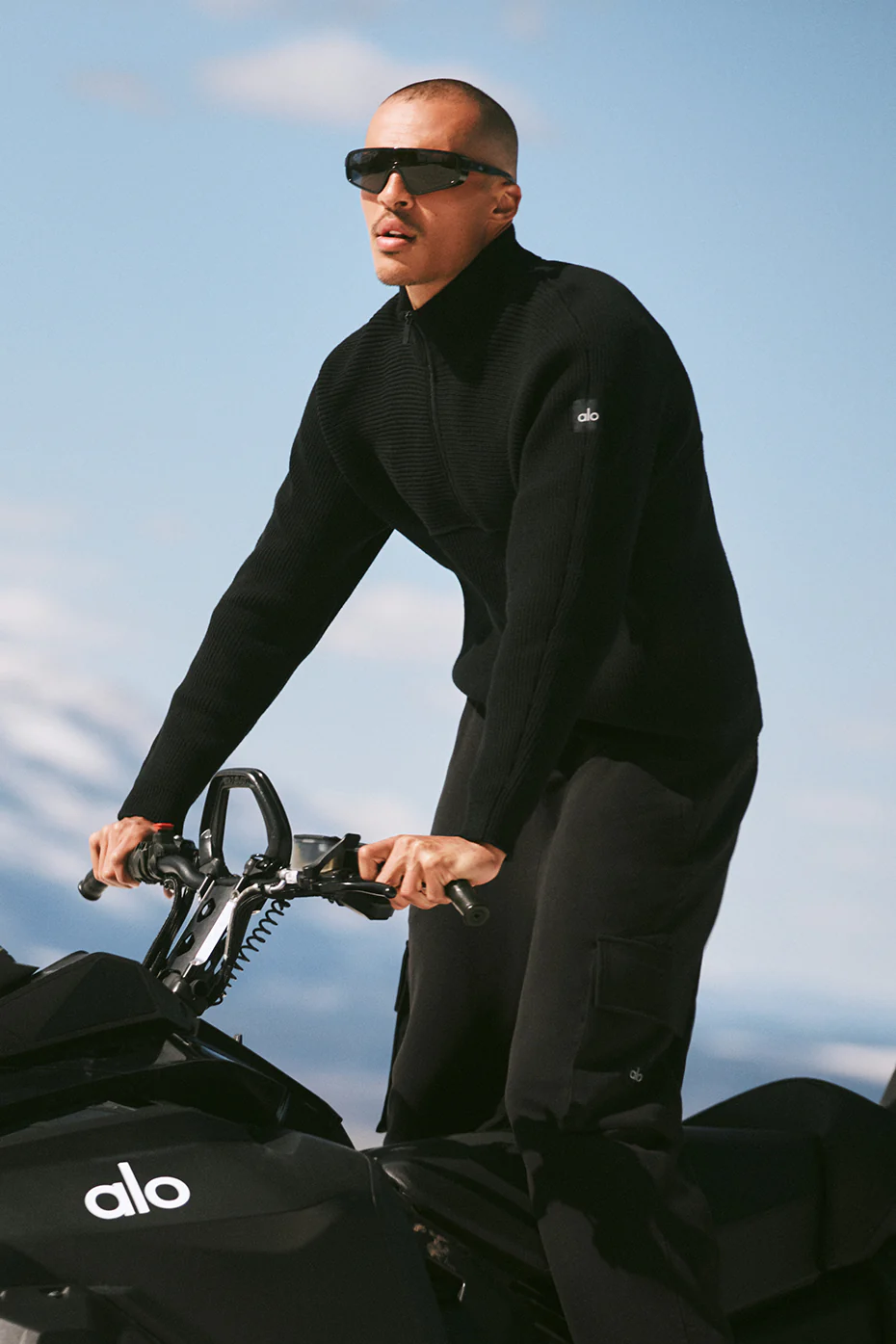 Domain Shift Rib Knit 1/4 Zip Sweater - Black