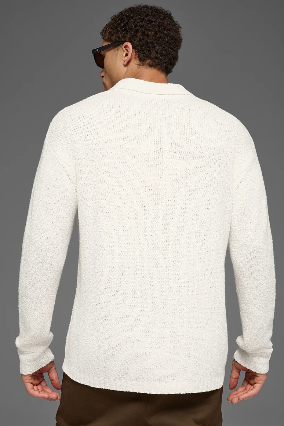 Textured Knit Long Sleeve Polo - Ivory
