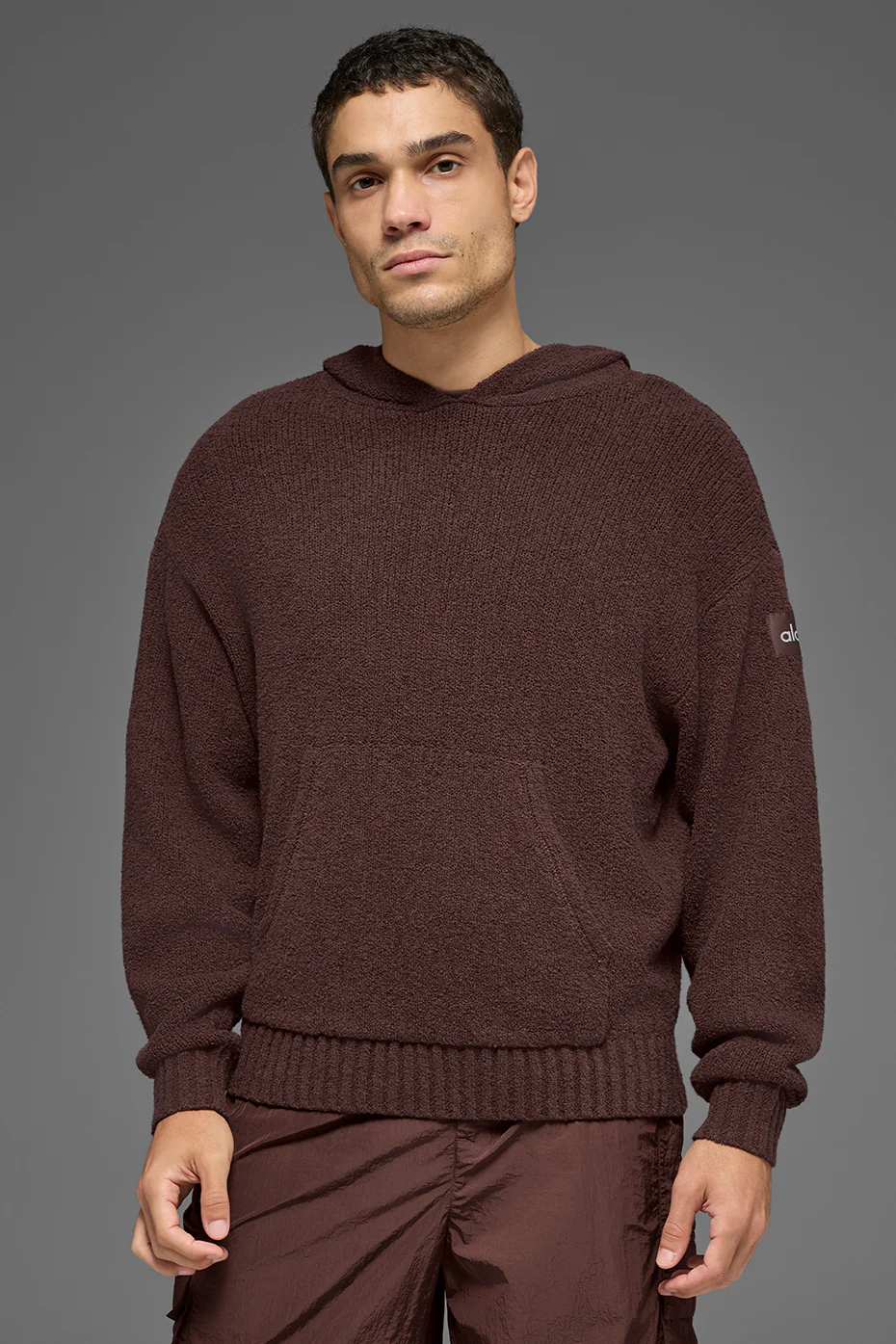 Textured Knit Hoodie - Brownstone