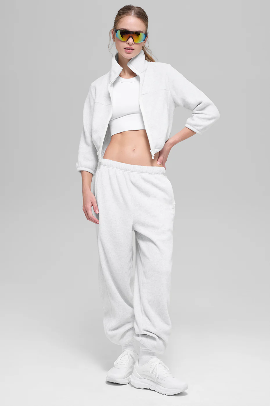 Polar Fleece Retreat Cropped Jacket - White Heather Grey