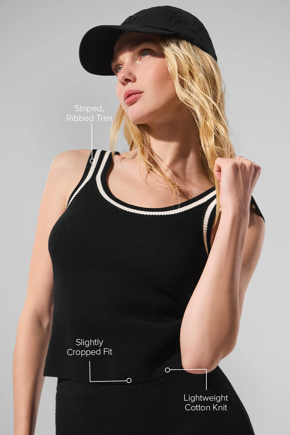 Tennis Club Sweater Knit Tank - Black/Ivory