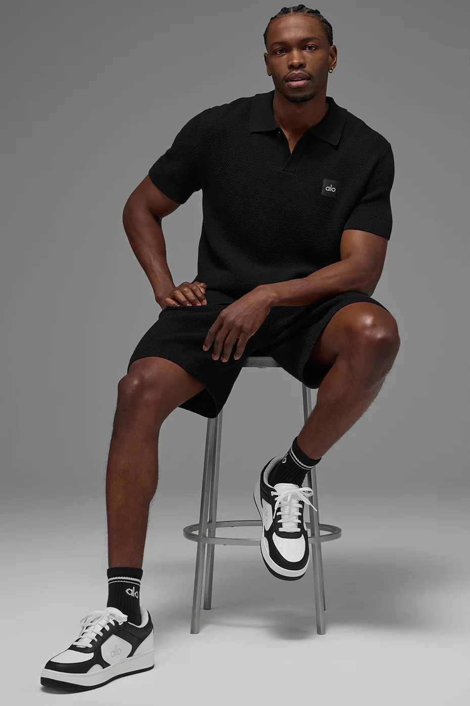 Sports Club Sweater Knit Polo - Black