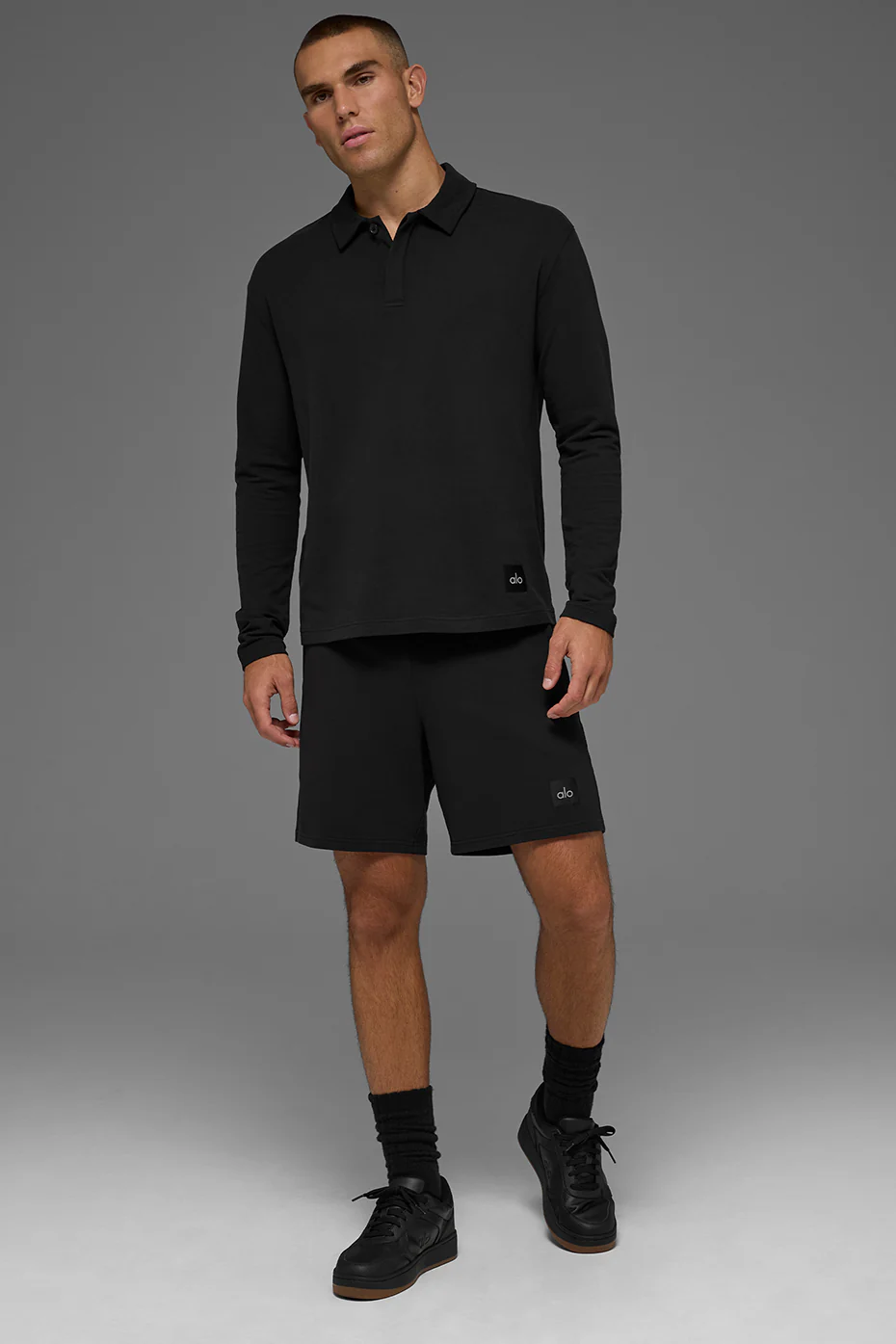 Double Take Long Sleeve Polo - Black