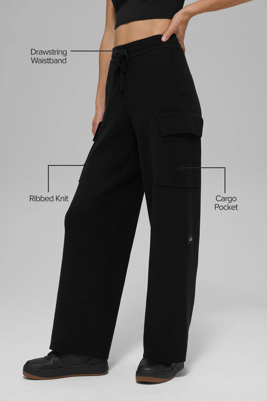 Scholar Knit High-Waist Cargo Pant - Black