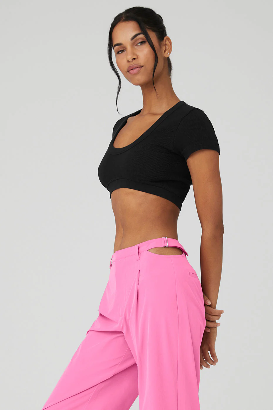 Seamless Ribbed Cropped Serene Short Sleeve - Black