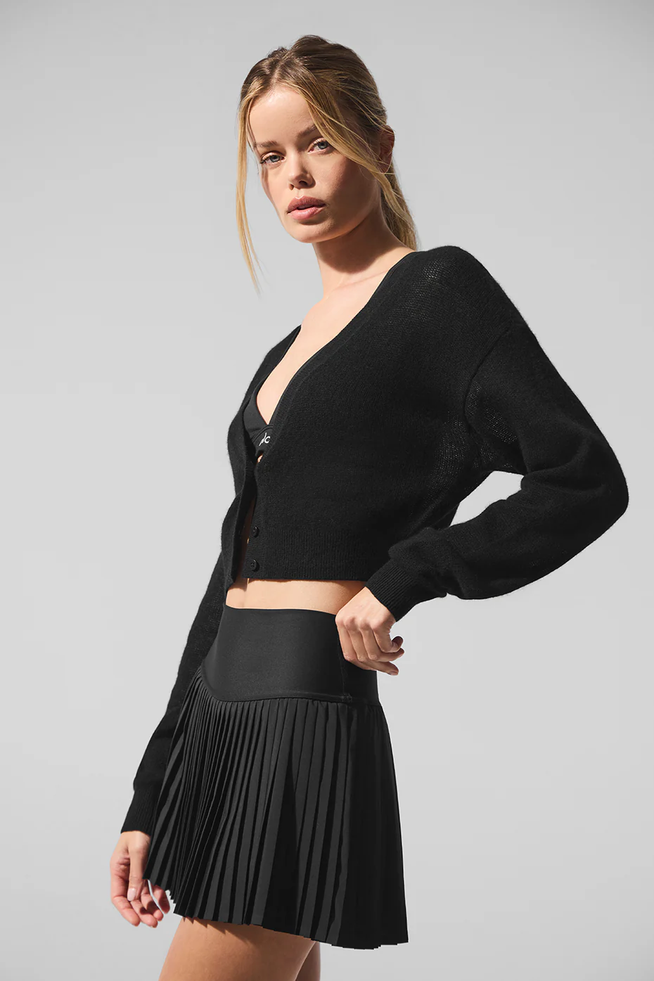 Sheer Cashmere Cropped Cardigan - Black