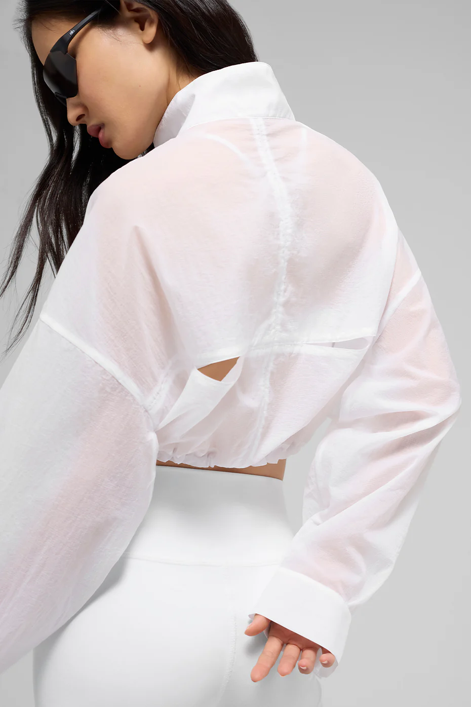 Cropped 1/4 Zip Aerial Pullover - White