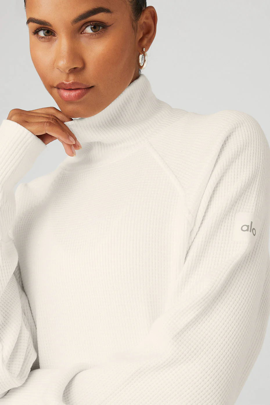 Waffle Weekend Escape Mock Neck Long Sleeve - Ivory