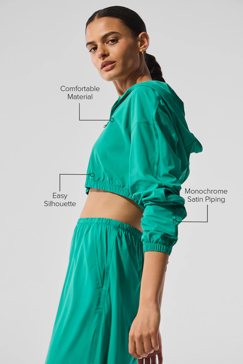 Cropped Breezy Full-Zip Hoodie - Spruce Green