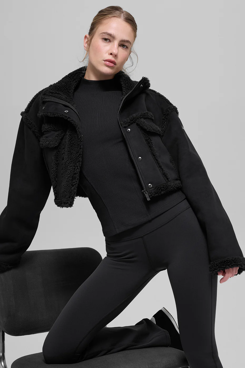 Faux Shearling Snowfall Cropped Jacket - Black