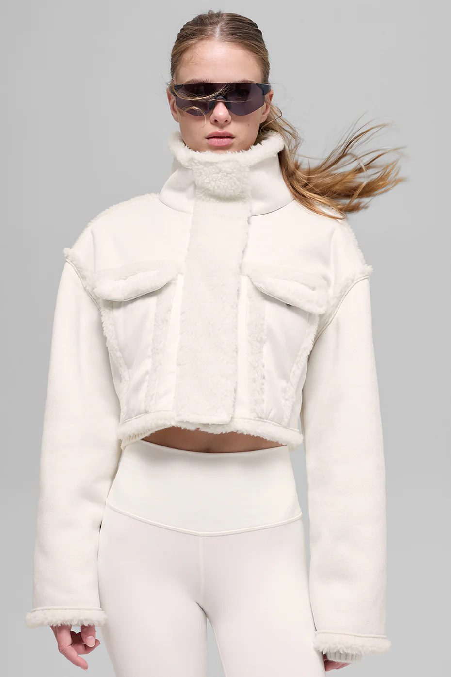 Faux Shearling Snowfall Cropped Jacket - Ivory