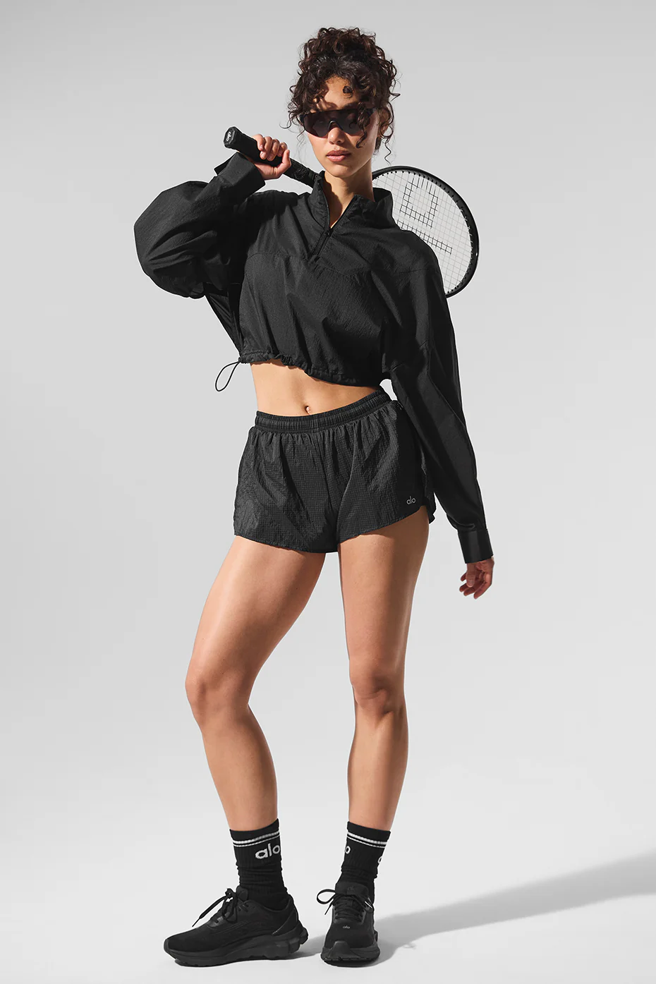 Cropped 1/4 Zip Aerial Pullover - Black