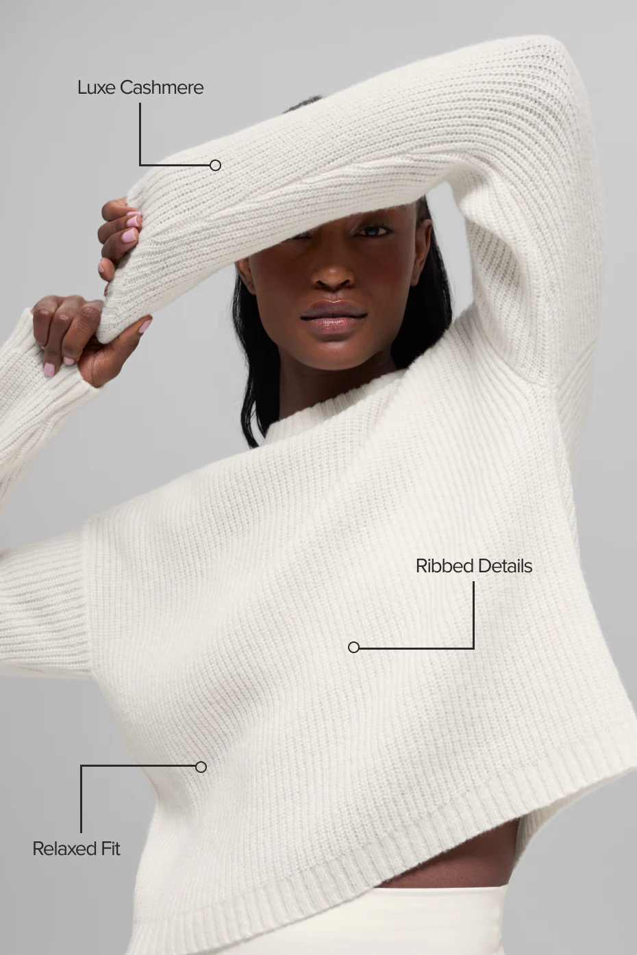 Wool Cashmere Ribbed Noble Crewneck Sweater - Ivory