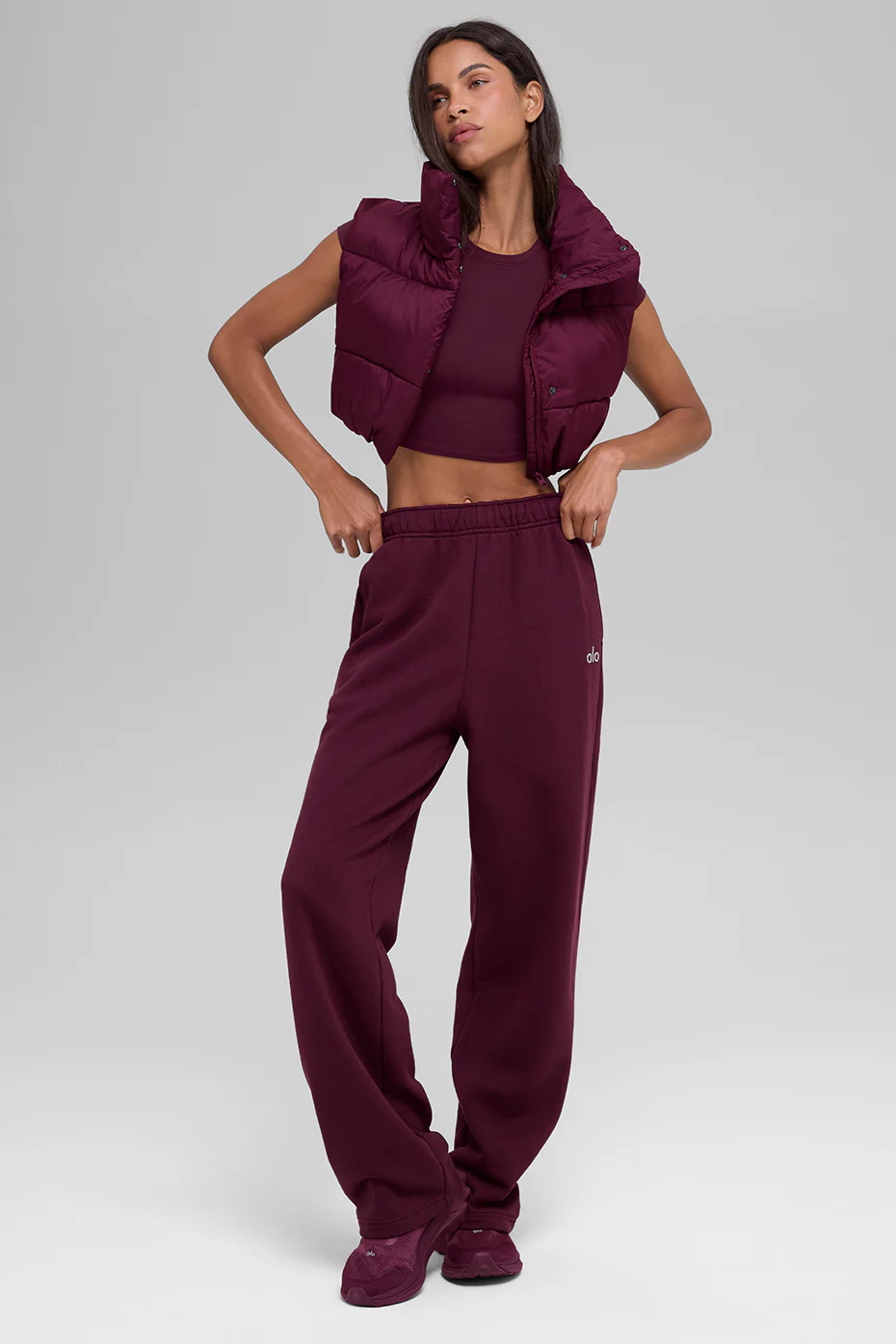 Cropped Gold Rush Puffer Vest - Burgundy